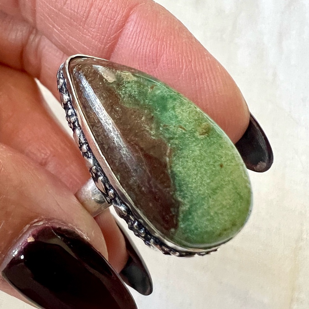 925 Boulder Chrysoprase Ring 6.75